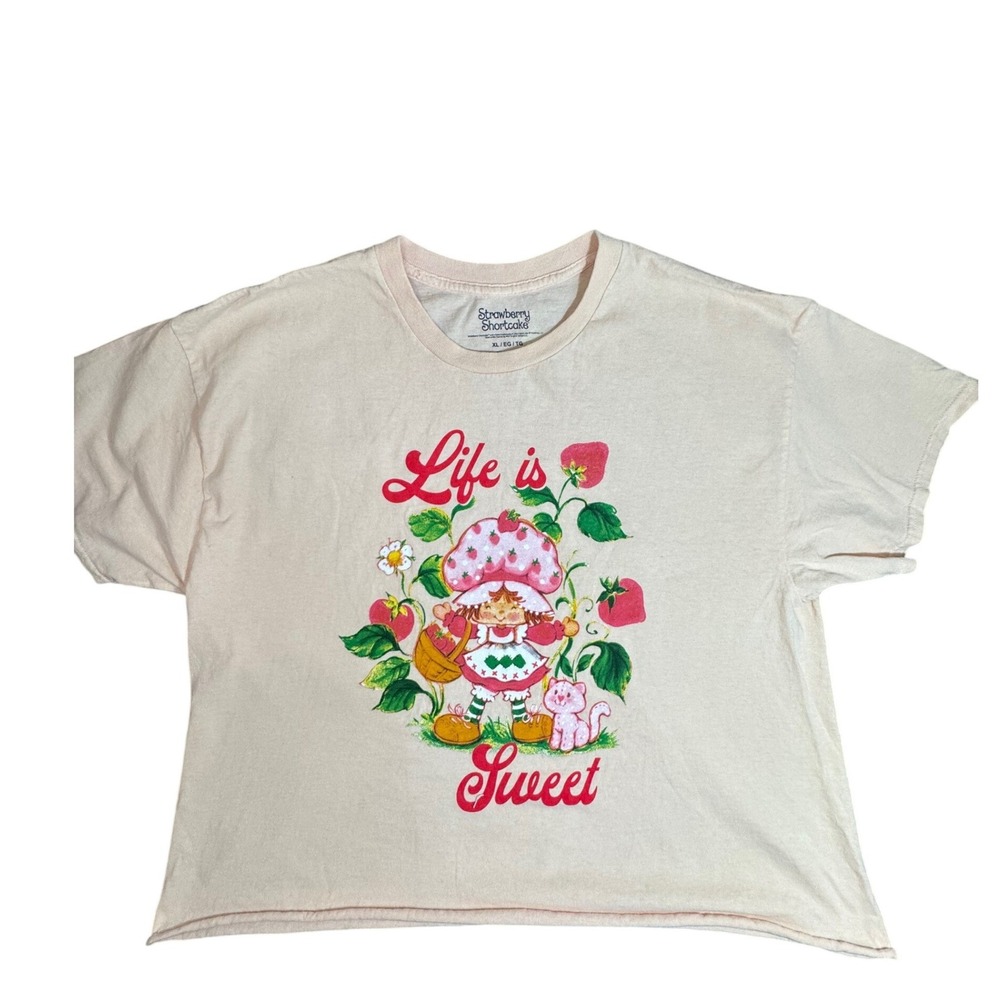 Strawberry Shortcake Life is Sweet Graphic Crop Top Cream Cotton Womens XL